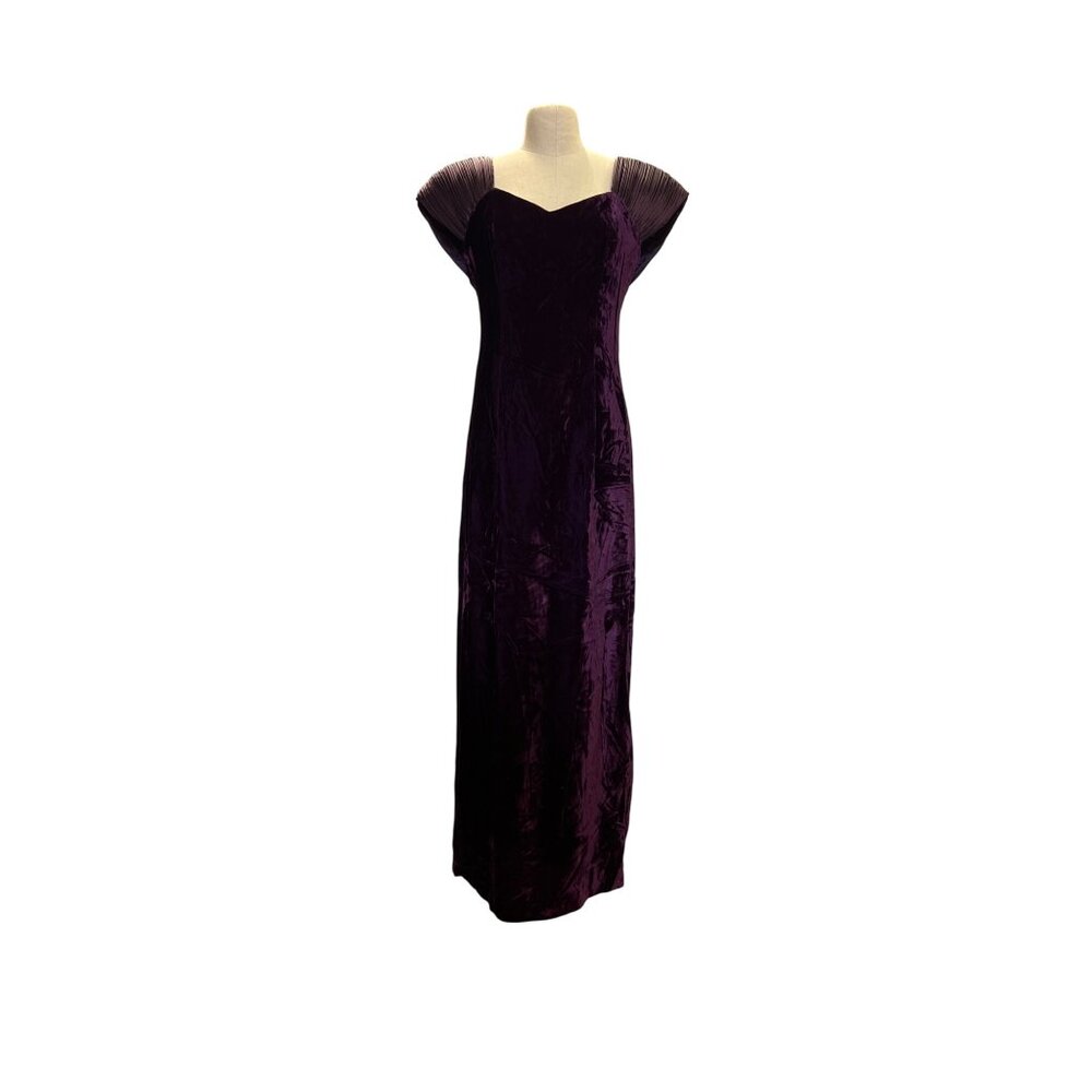 Vintage Jordan Purple Velvet Gown With Pleated Satin Sleeves Bow Detail Sleevele